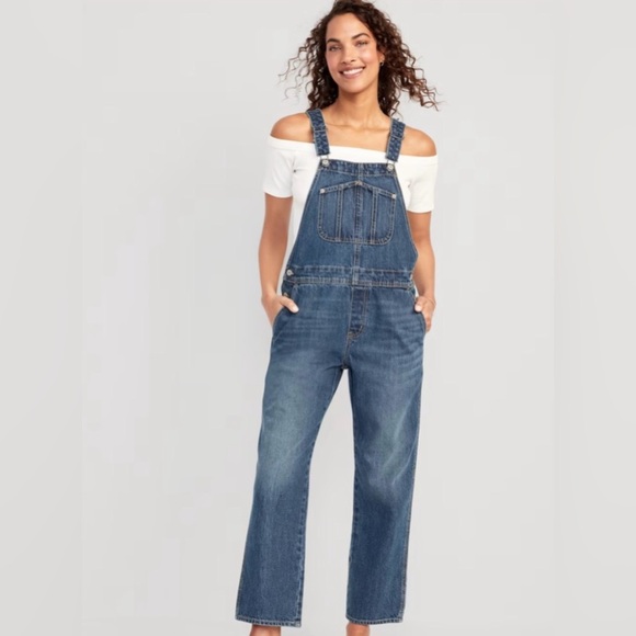UEC OLD NAVY DENIM BLUE JEAN 100% COTTON STRAIGHT LEG OVERALLS SZ 12P - Picture 1 of 14